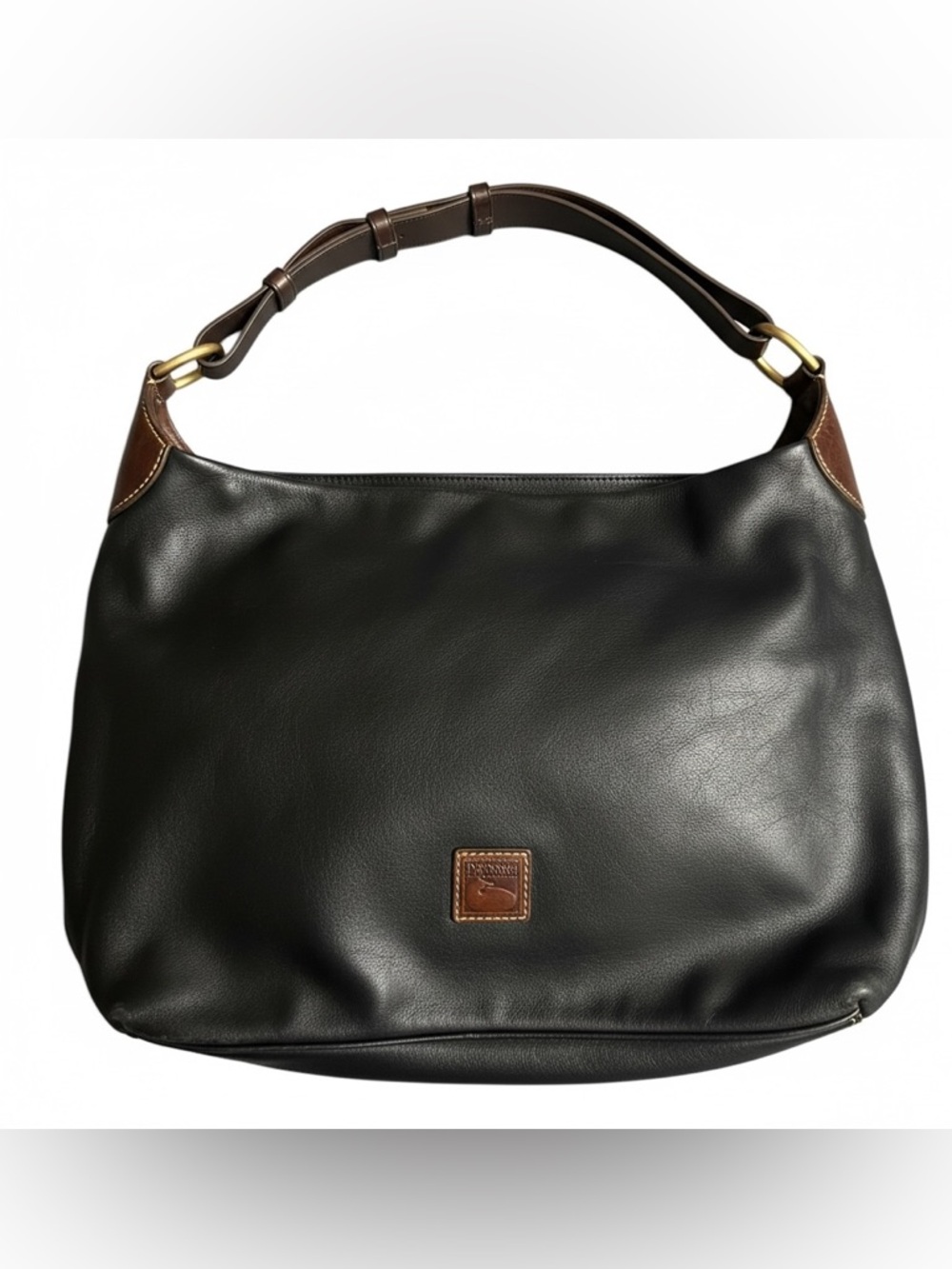 Dooney & Burke Black Leather Hobo Bag with Brown Accent